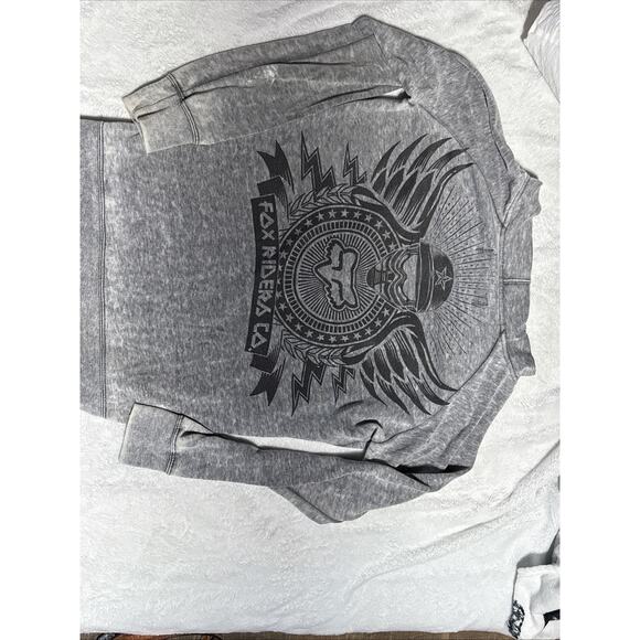 Fox Riders Co Hoodie Mens Large Gray Zip Up Sherpa Fleece Lined Wing Graphic - Picture 6 of 7